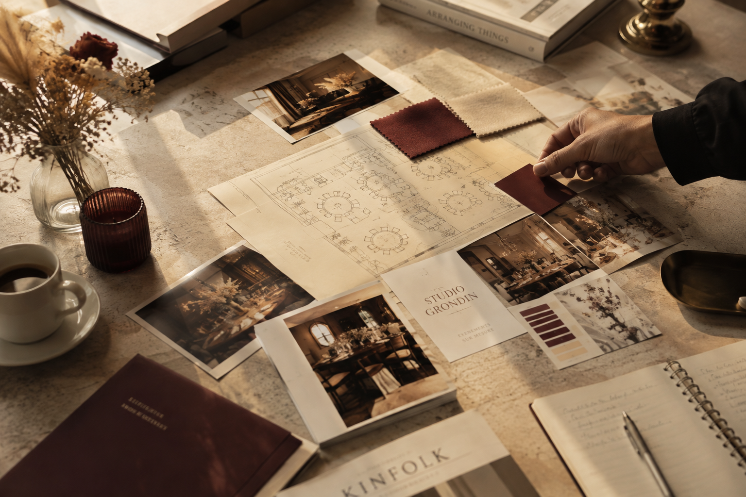 Préparation d'un événement, plan de table et notes